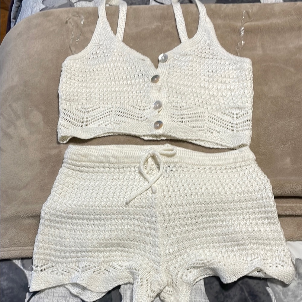 Chic Crochet Cream Coverup Set